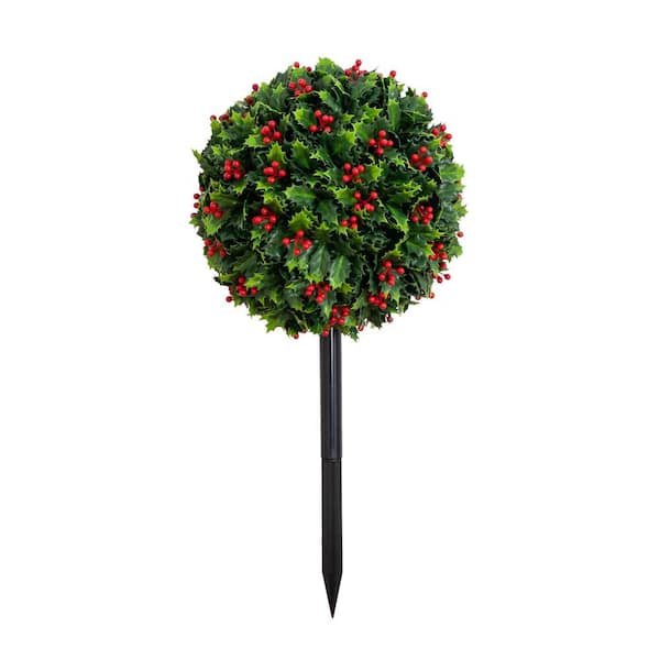 2 ft. UV Resistant Artificial Holly Berry Christmas Ball with Integrated Ground Stake (Indoor/Outdoor)