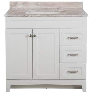 Thornbriar 37 in. W x 39 in. H Bathroom Vanity in White with Stone Effects Vanity Top in Winter Mist with White Sink