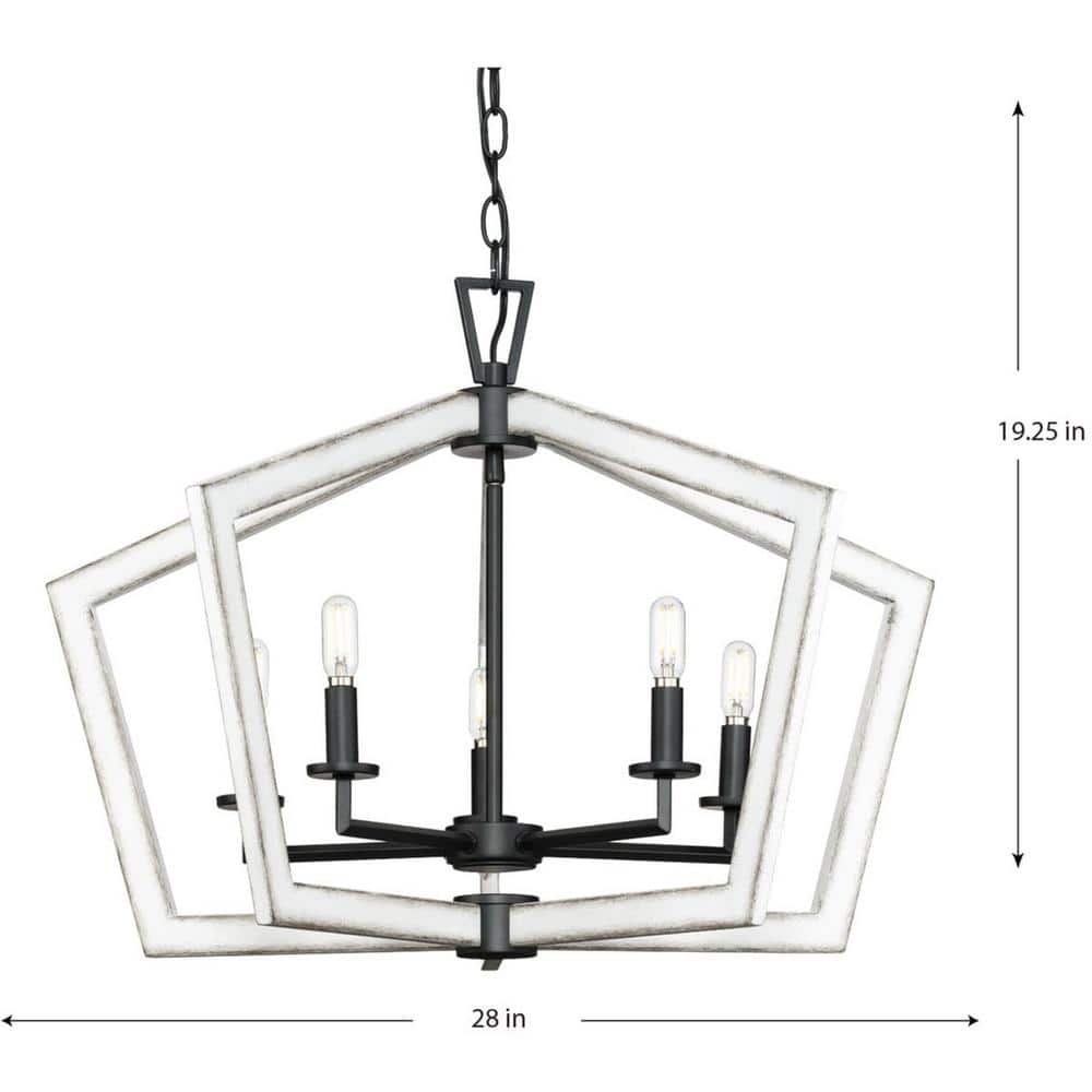 Matte Black and White Geometric Cage Chandelier