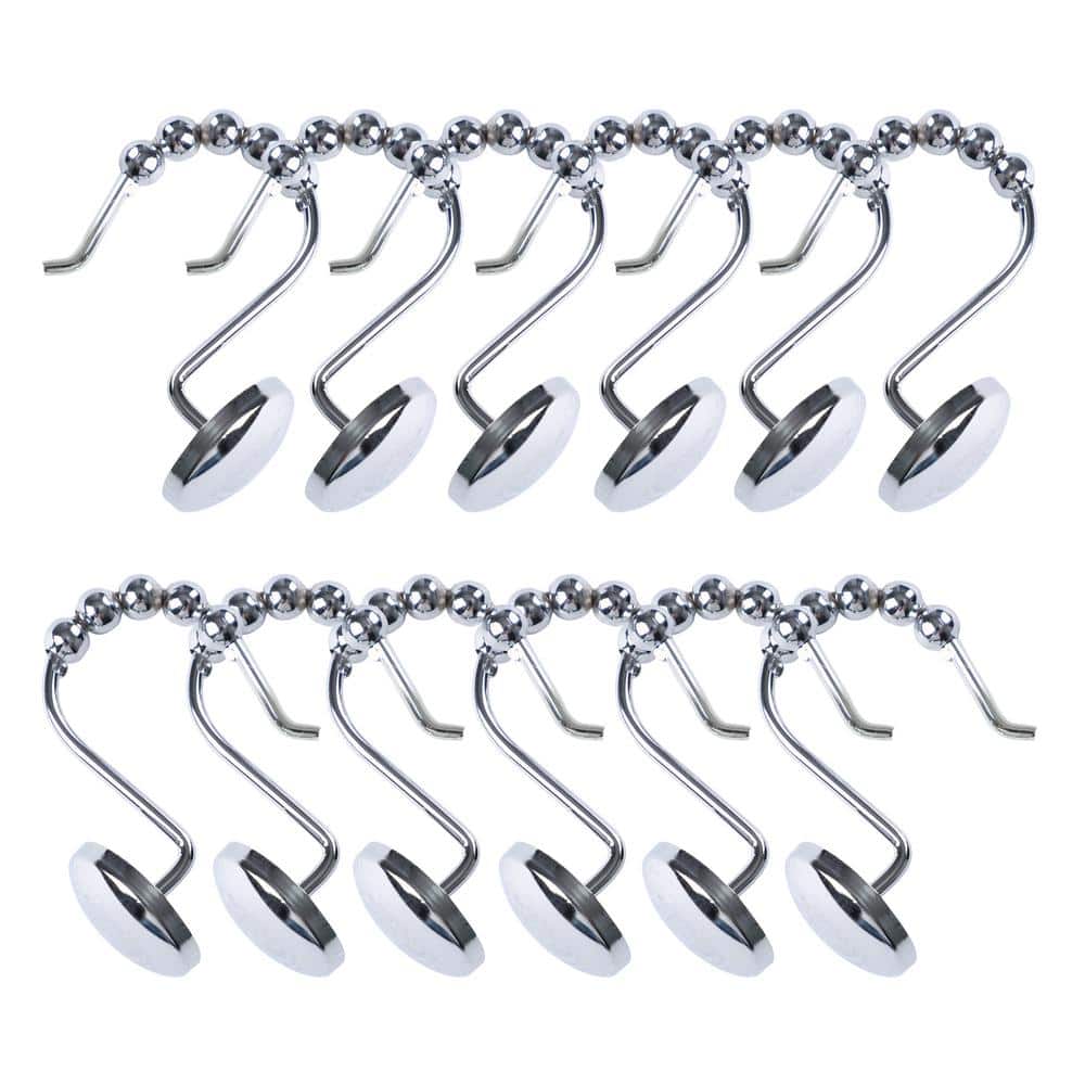 Polished Chrome Single Shower Curtain Hooks Set of 12