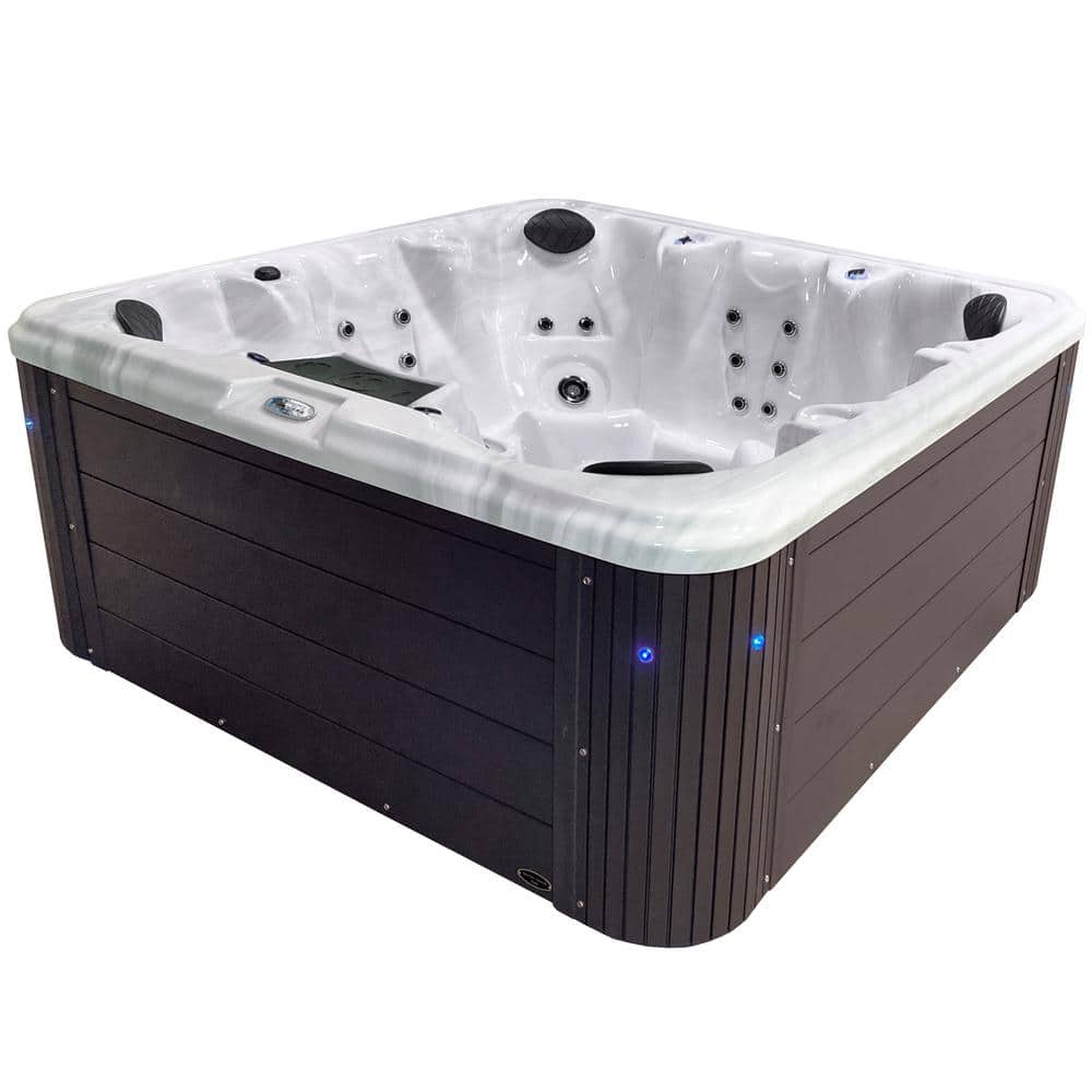 Espresso Square 7-Person Polyethylene Hot Tub with LED Lighting