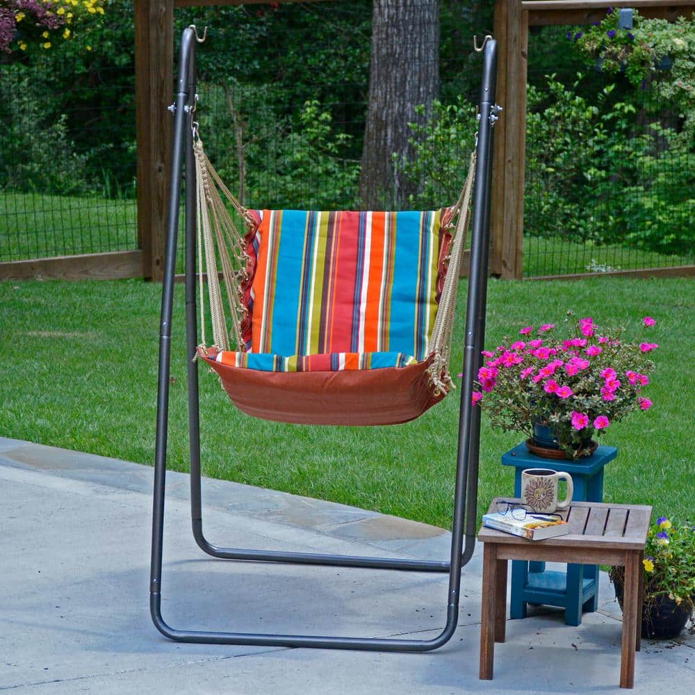 Colorful Striped Polyester Hanging Chair with Cushions and Stand