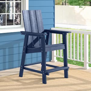 Plastic Adirondack Chair Patio Chair with Big Armrests Fire Pit Chair Weather Resistant, Outdoor Bar Stool, Navy Blue