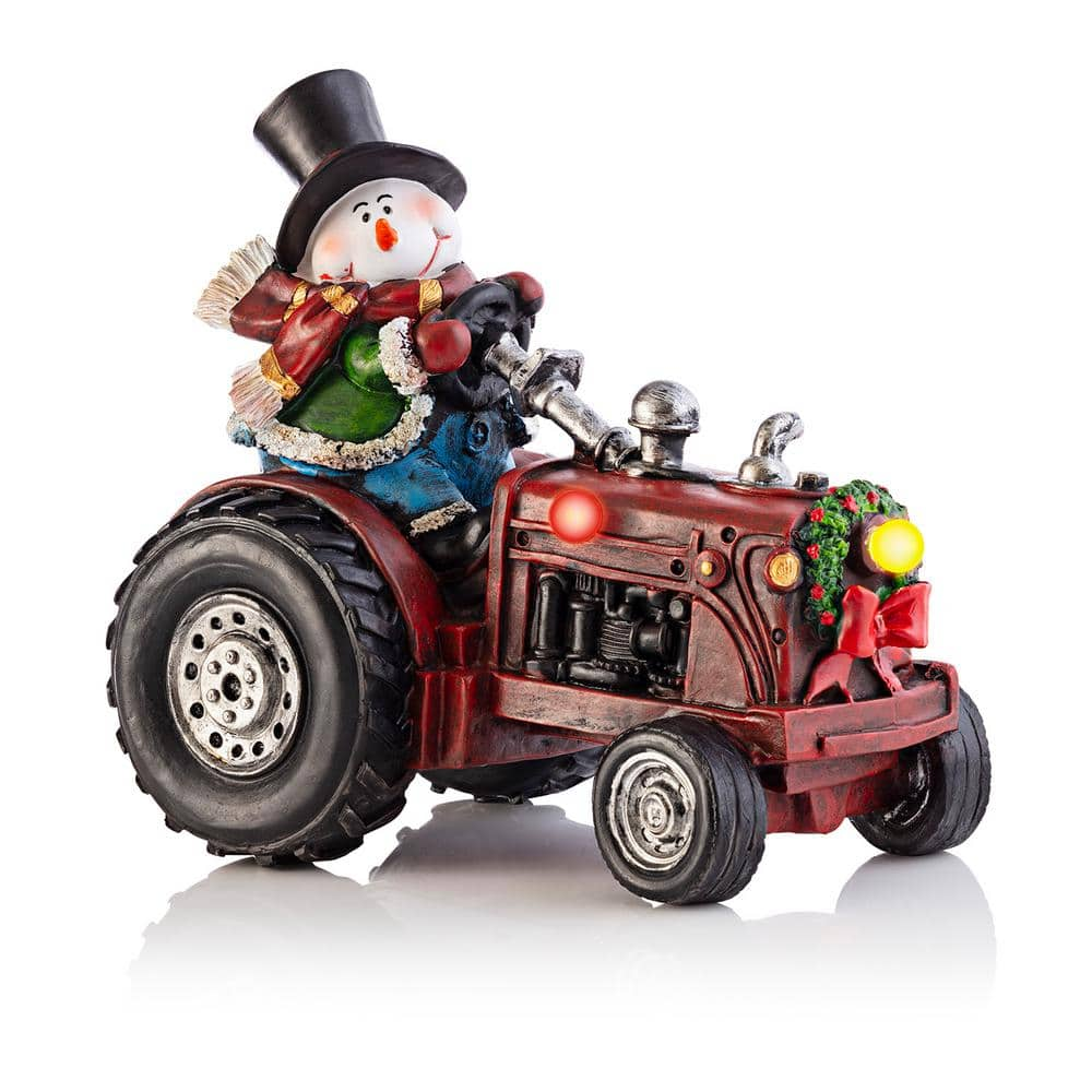 Alpine Corporation 9 in. Snowman on Tractor Decor with 3 LED Lights ...