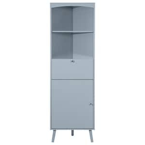 20.10 in. W x 14.20 in. D x 63 in. H MDF Board Linen Cabinet with Adjustable Shelf, Drawer and Door in Gray