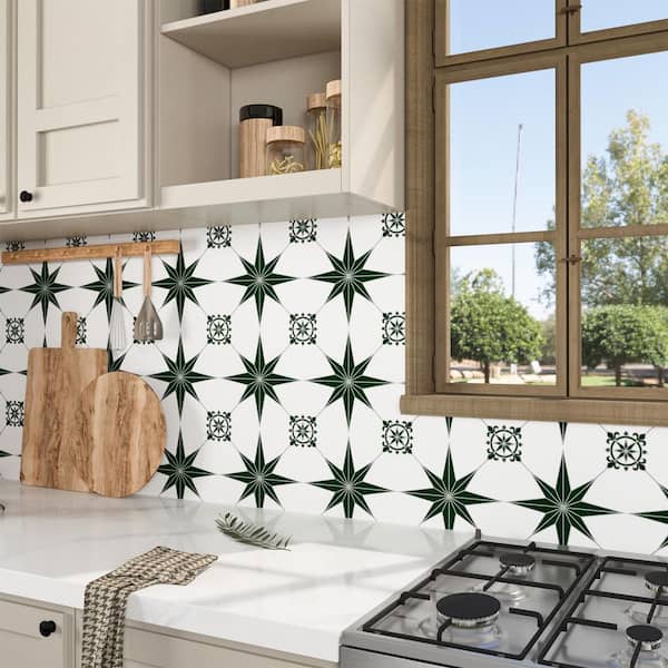 7.87" x 7.87" x 0.03" Vinyl Peel and Stick Wall Tile, Backsplash Tile for Kitchen, Dark Green (10-Pack)