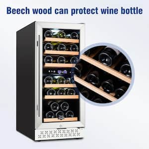 Dual Zone 15 in. 30-Bottle Built-In and Freestanding Wine Cooler with Glass Door and Childproof Lock