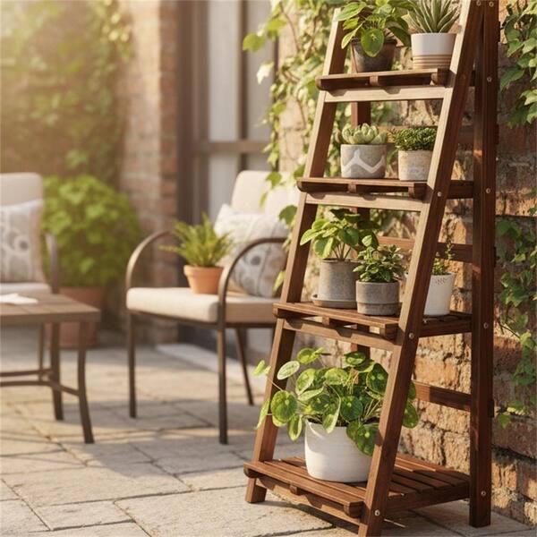 Wood Foldable Plant Stand (17.7 in. H W x 42.5 in. H) YNLIN269