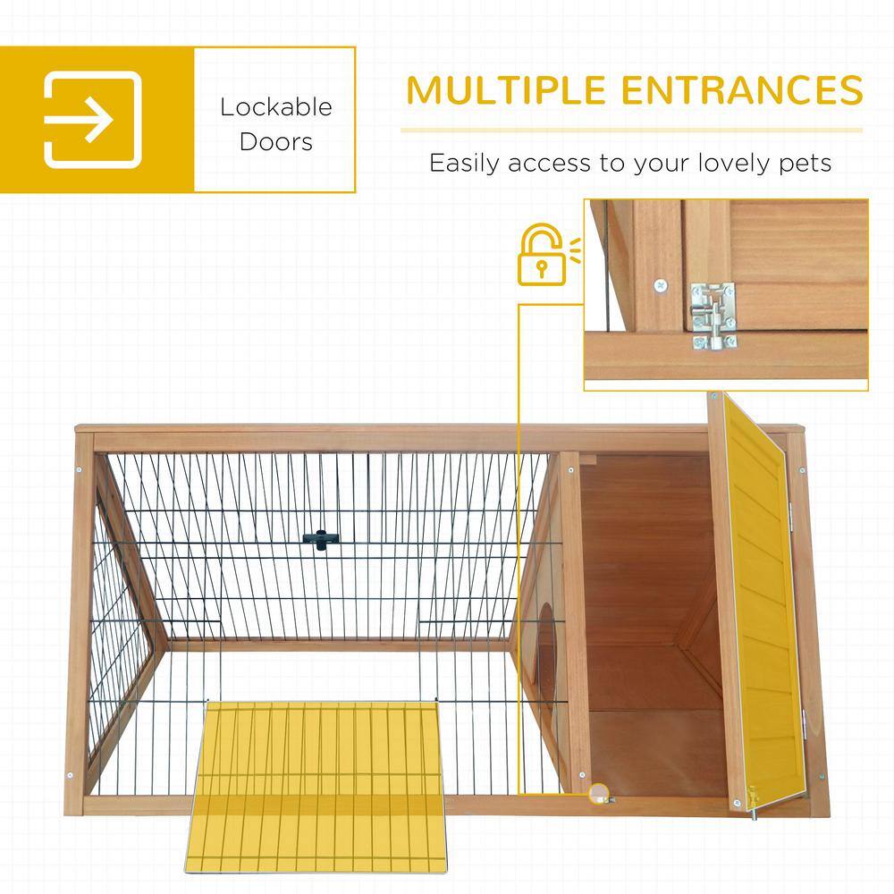 Natural Wood and Iron A-Frame Guinea Pig Hutch with Run