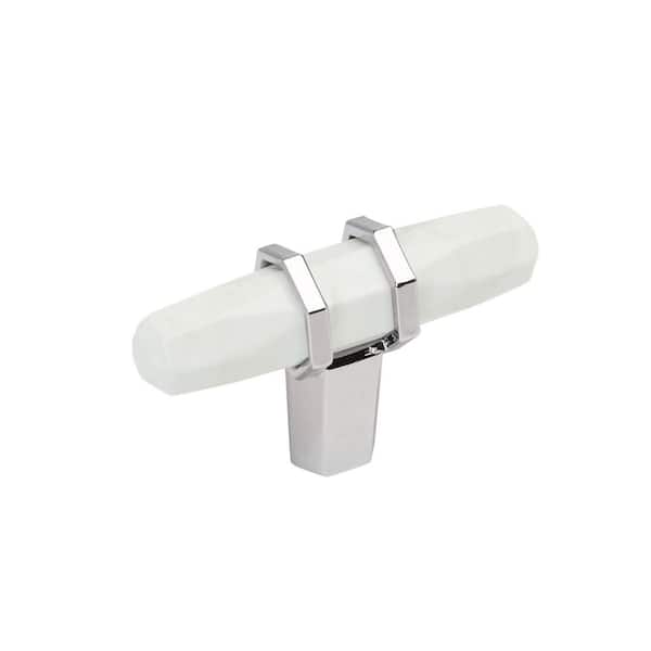 Carrione 2-1/2 in. (64mm) Length Marble White/Polished Chrome Modern Bar Cabinet Knob