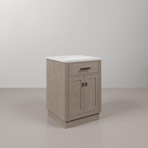 Chestnut 24 in. W x 21.5 in. D x 34.2 in. H Single Sink Bath Vanity in Grey Oak with Carrara White Marble Top