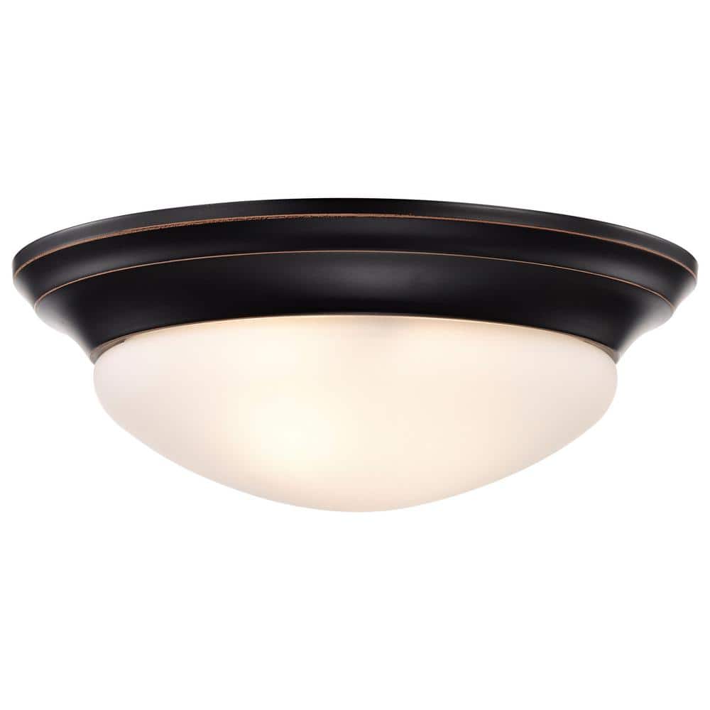 Mahogany Bronze 14" Flush Mount Glass Ceiling Light