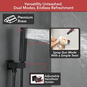 Single Handle 5-Spray Shower Faucet 1.8 GPM 10 in. Square Wall Mounted with Pressure Balance in. Matte Black with 4-Jet