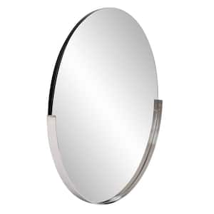 Medium Round Polished Silver Hooks Contemporary Mirror (30 in. H x 30 in. W)