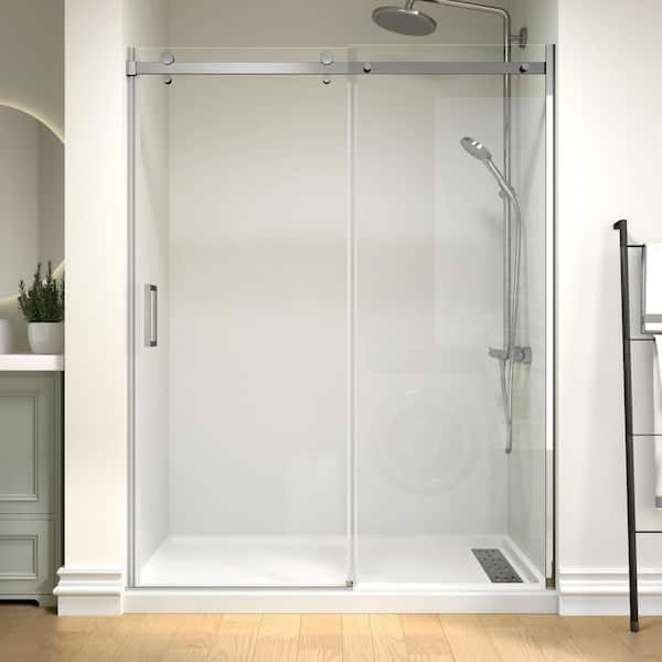 Modern 60 in. W x 74 in. H Single Sliding Frameless Shower Door in Chrome Finish with 5/16 in. (8mm) Clear Glass