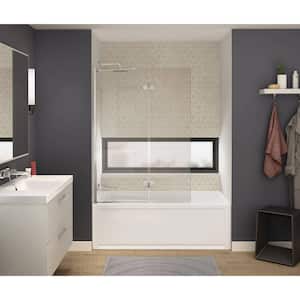 Axial Duo Shield 42 in. x 58 in. Frameless Tub Door with 24 in. Fixed Panel and 18 in. Pivoting Panel in Brushed Nickel