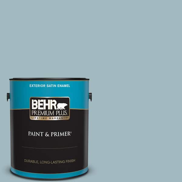 BEHR PREMIUM PLUS 1 gal. #BIC-23 Hopeful Blue Satin Enamel Exterior Paint & Primer