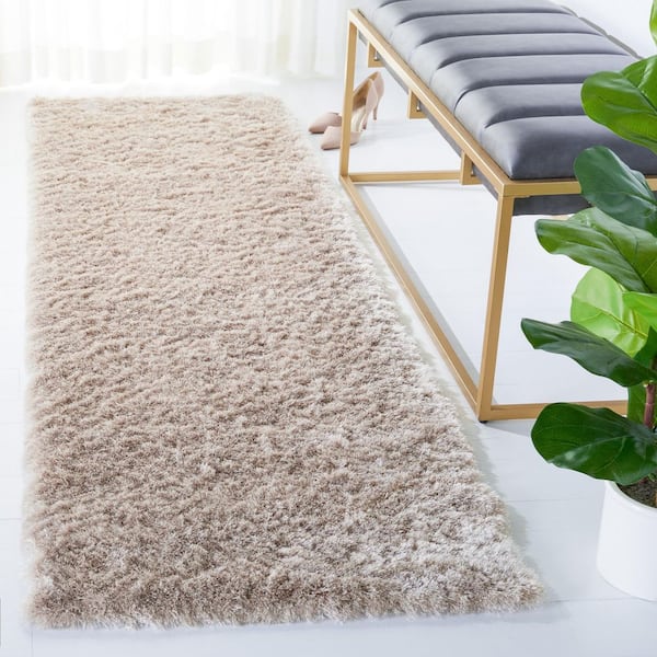Paris Shag 2 ft. x 8 ft. Dark Beig Solid Flokati Runner Rug