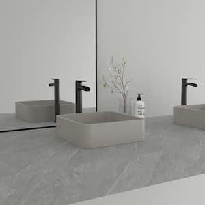 Concrete Square Bathroom Sink Vessel Sink Art Basin in Cold Concrete Grey with the Same Color Drainer