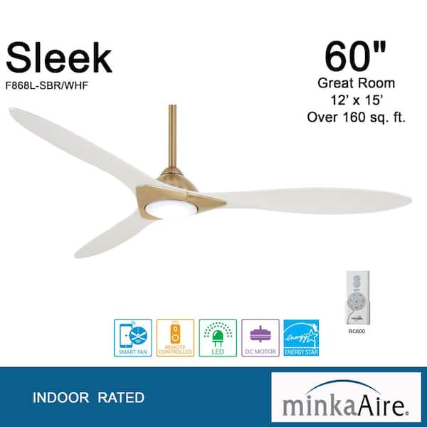 Sleek 60 in. LED Indoor Soft Brass Smart Ceiling Fan with Remote Control