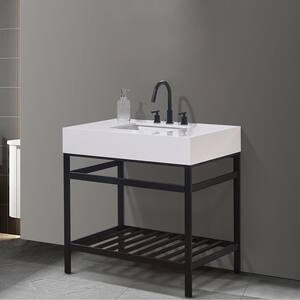 Edolo 36 in. W x 22 in. D x 35 in. H Bath Vanity in Matt Black with White Composite Stone Top