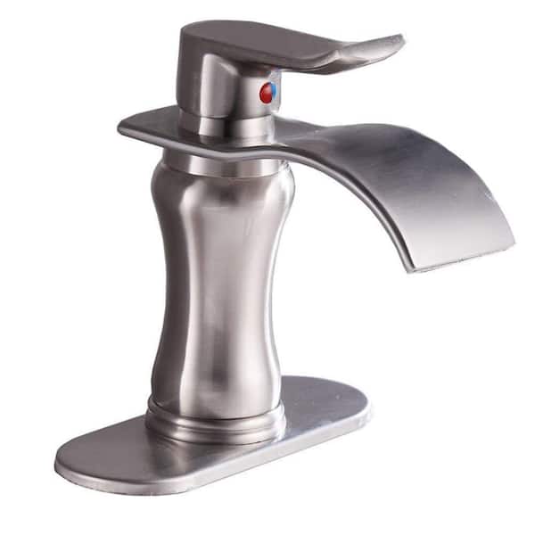 Unbranded Single Handle Single Hole Bathroom Faucet with Deckplate Modern Waterfall Brass Bathroom Sink Taps in Brushed Nickel