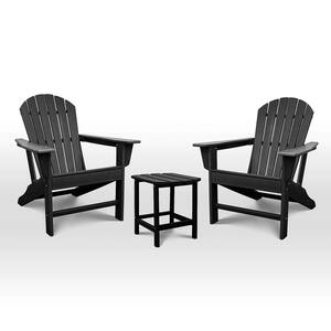 3-Pieces Outdoor Black HDPE Composite Adirondack Chair Set with Side Table