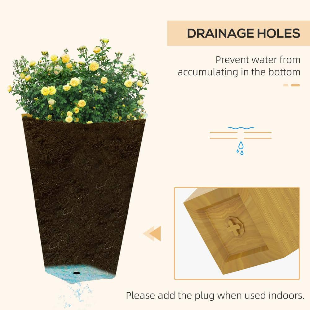 Set of 3 Light Brown Tall Faux Wood Outdoor Planters