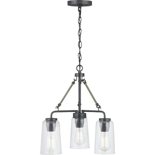 Cashiers 18 in. 3-Light Graphite Chandelier with Clear Glass Shades