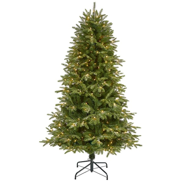 Nearly Natural 6 ft. Pre-Lit Snowed Grand Teton Artificial Christmas Tree with 300 Clear Lights