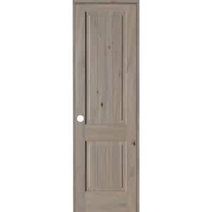 28 in. x 96 in. Knotty Alder 2 Panel Right-Hand Square Top V-Groove Grey Stain Solid Wood Single Prehung Interior Door