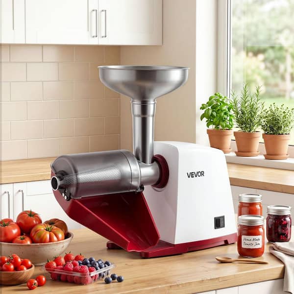 Electric Tomato Strainer 800W Max, Rated Power: 300W, 88 lbs./H, Stainless Steel, 1mm, 1.5mm, 3mm and 6mm Screens, White