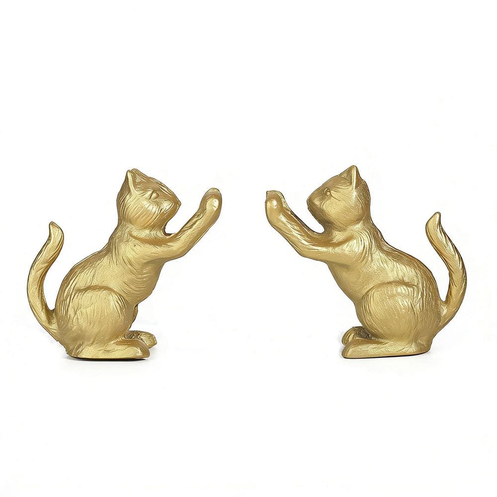 Lucky Cat Cast Iron Bookend-Heavy Duty Gold Finish, Vintage Decor