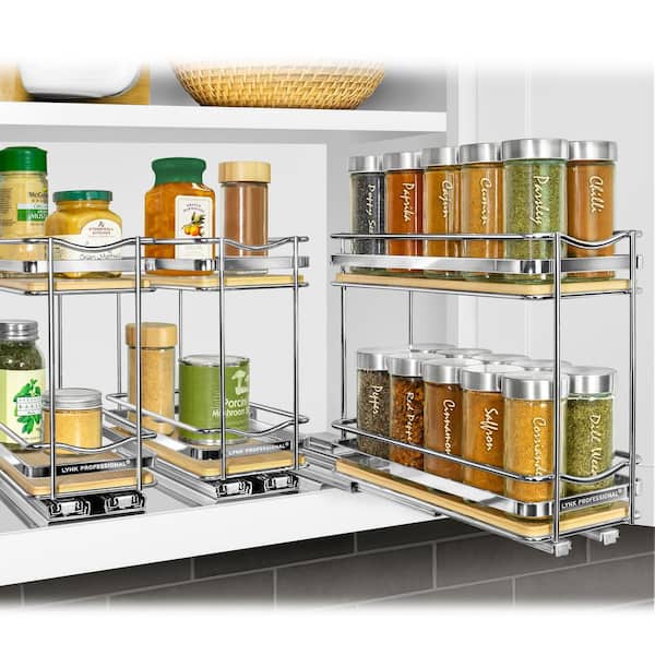 Lynk Professional Spice Rack Tray - 4 Tier Heavy Gauge Steel Drawer Organizer for Kitchen Cabinets, Silver Metallic, Large