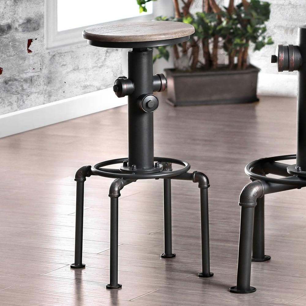 Antique Black Swivel Backless Wood Metal Counter Stool