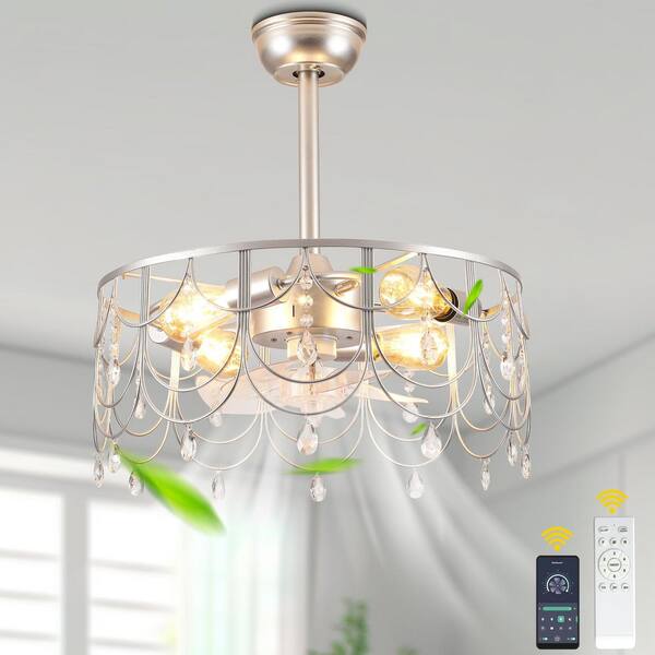 Oaks Aura Vento 21 in. Smart Indoor Chrome Modern Industrial Adjustable Height Crystal Ceiling Fan Light with Remote, 6-Speed