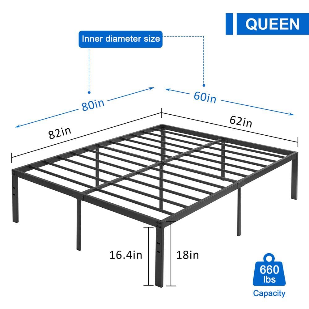 Bed Frames Black Metal Frame Full Platform Bed with Steel Slat，No Box Spring Needed, 14.4 Inch Platform Bed, Size 2 - thumbnail 7