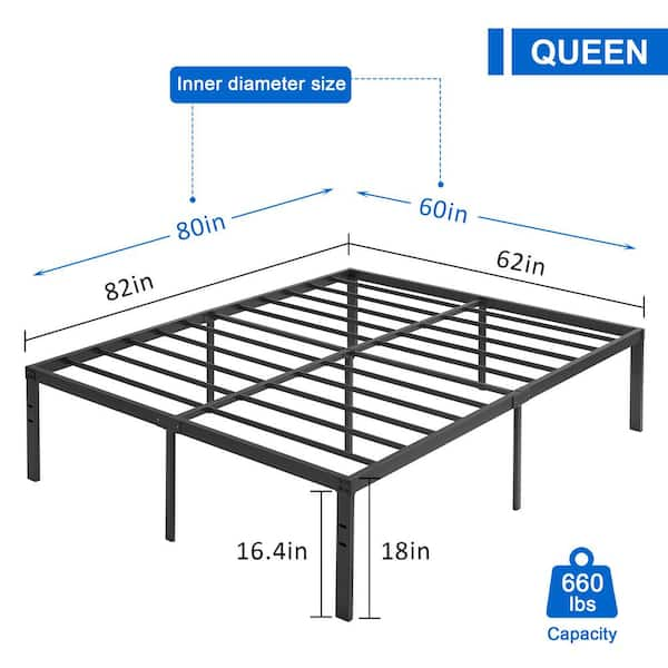 Tall Bed Frames Black, Metal Frame Queen Platform Bed With Heavy Duty Platform and Steel Slat, Easy Assembly, Noise Free