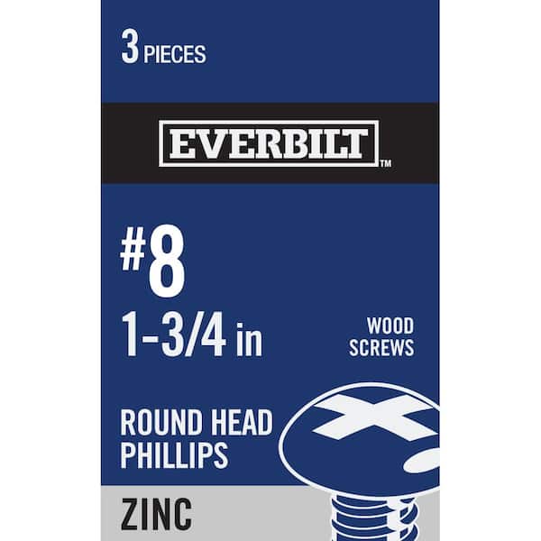 Everbilt #8 x 1-3/4 in. Phillips Round Head Zinc Plated Wood Screw (3-Pack)