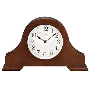 8.25 in. H x 13.75 in. W Pendulum table clock with chime in a warm brown cherry finish