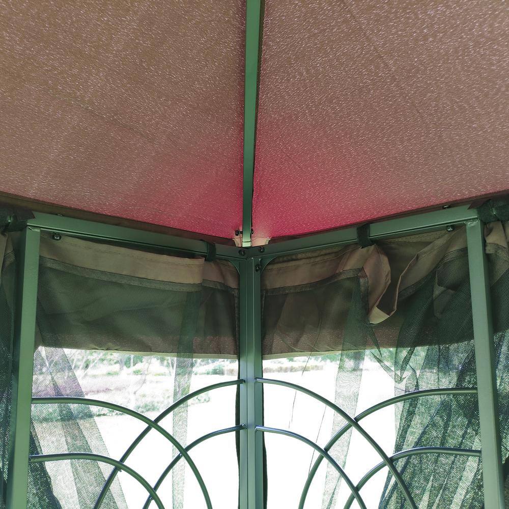10 ft x 10 ft Brown Steel Patio Gazebo with Mosquito Net