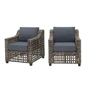 Briar Ridge Brown Wicker Outdoor Patio Deep Seating Lounge Chair with CushionGuard Sky Blue Cushions (2-Pack)