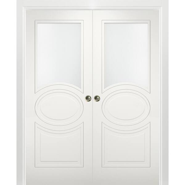 VDOMDOORS 7012 64 in. x 84 in. White Finished MDF Sliding Door with Double Pocket Hardware