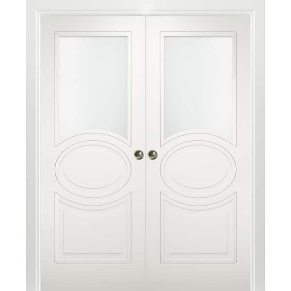 VDOMDOORS 7012 72 in. x 80 in. White Finished MDF Sliding Door with Double Pocket Hardware