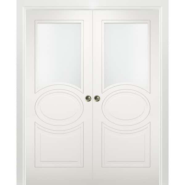 VDOMDOORS 7012 48 in. x 80 in. White Finished MDF Sliding Door with Double Pocket Hardware