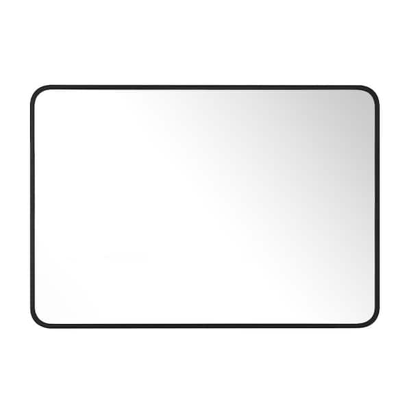 GETLEDEL 24 in. W x 36 in. H Modern Medium Rounded Rectangular Metal Framed Wall Mounted Bathroom Vanity Mirror in Black
