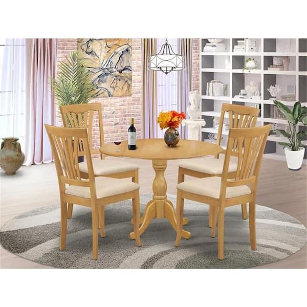 5-Piece Natural Oak Finish Solid Wood Top Dining table with 4-Chairs with Slat Back