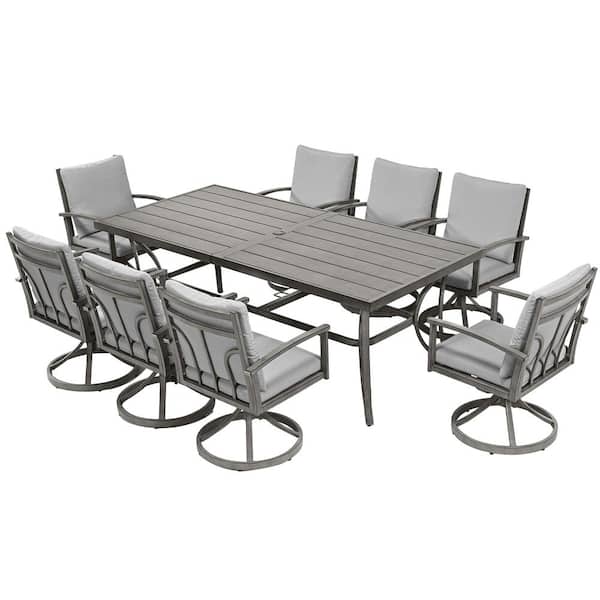 EGEIROSLIFE Modique Gray 9-Piece Aluminum Outdoor Dining Set with Gray Cushions