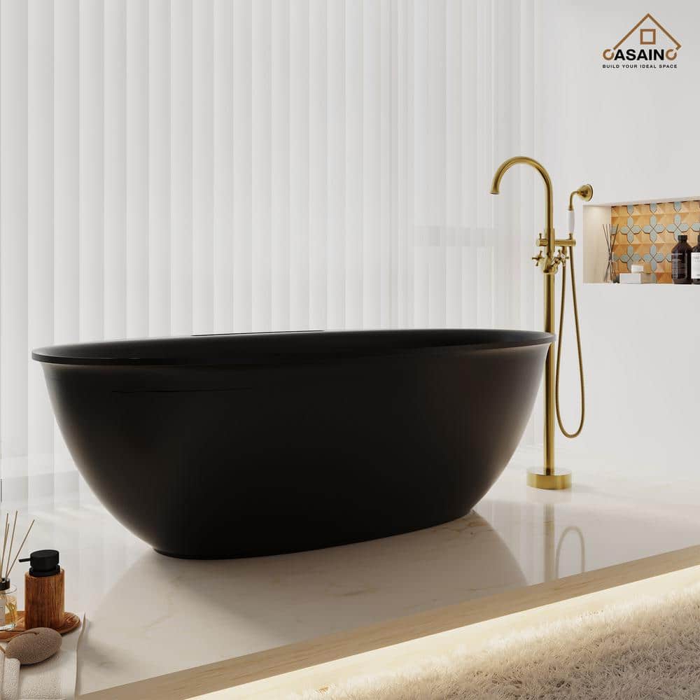 Matte Black 63'' Freestanding Composite Soaking Bathtub