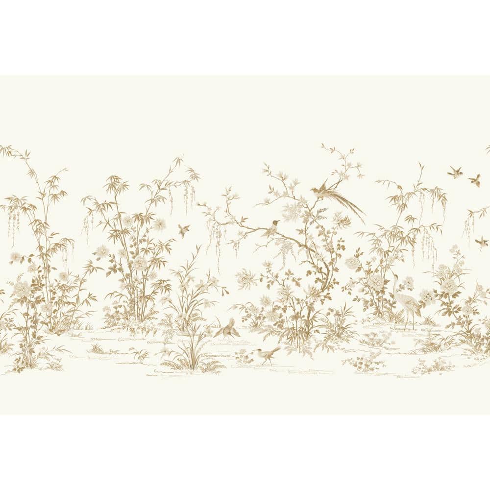 White and Beige Floral Chinoiserie Wall Mural